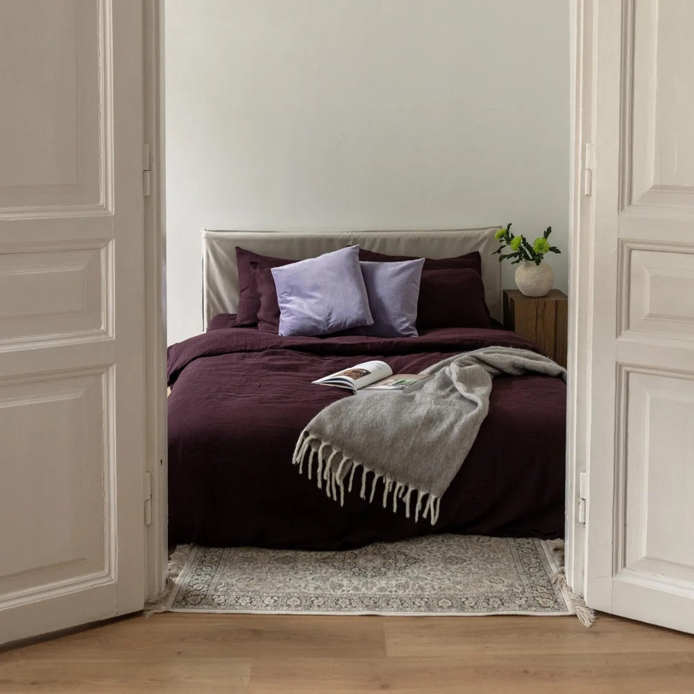 Deep Purple Linen Pillowcase: Natural European Flax, Envelope Closure