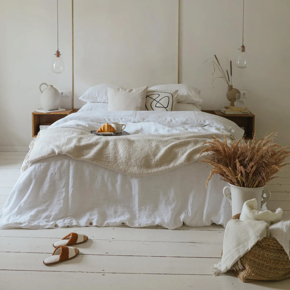 White linen pillowcase, 100% linen pillow cover with envelope closure in standard, square, queen, king & custom sizes, linen throw cover
