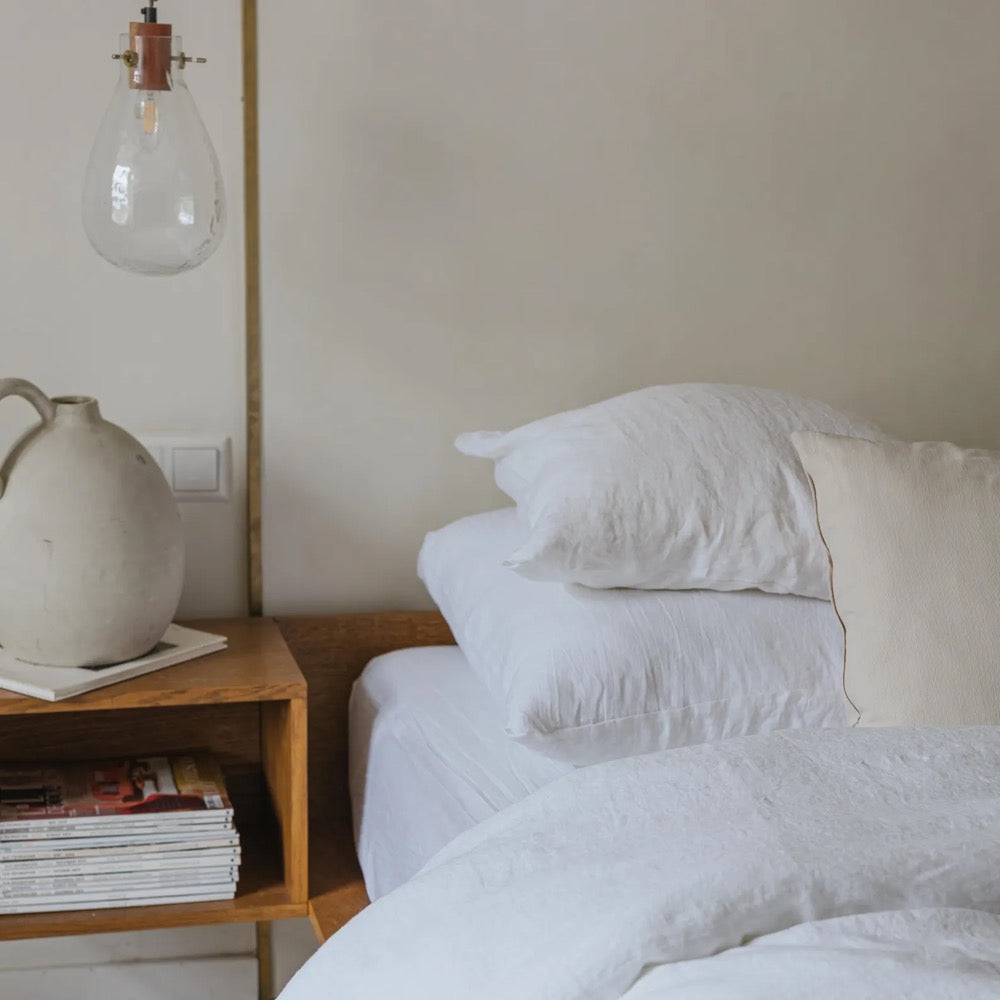 White linen pillowcase, 100% linen pillow cover with envelope closure in standard, square, queen, king & custom sizes, linen throw cover
