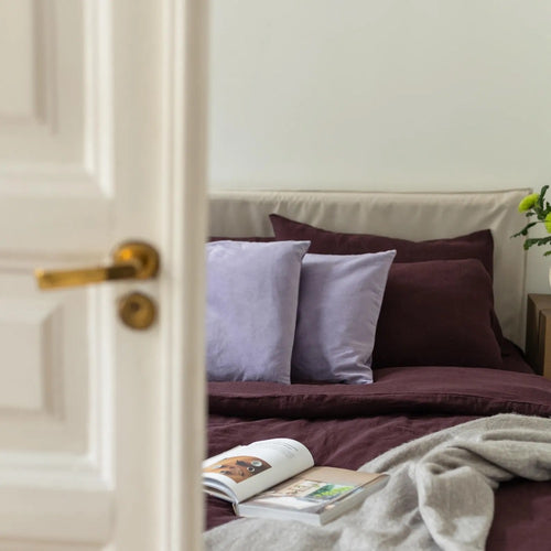 Deep Purple Linen Pillowcase: Natural European Flax, Envelope Closure