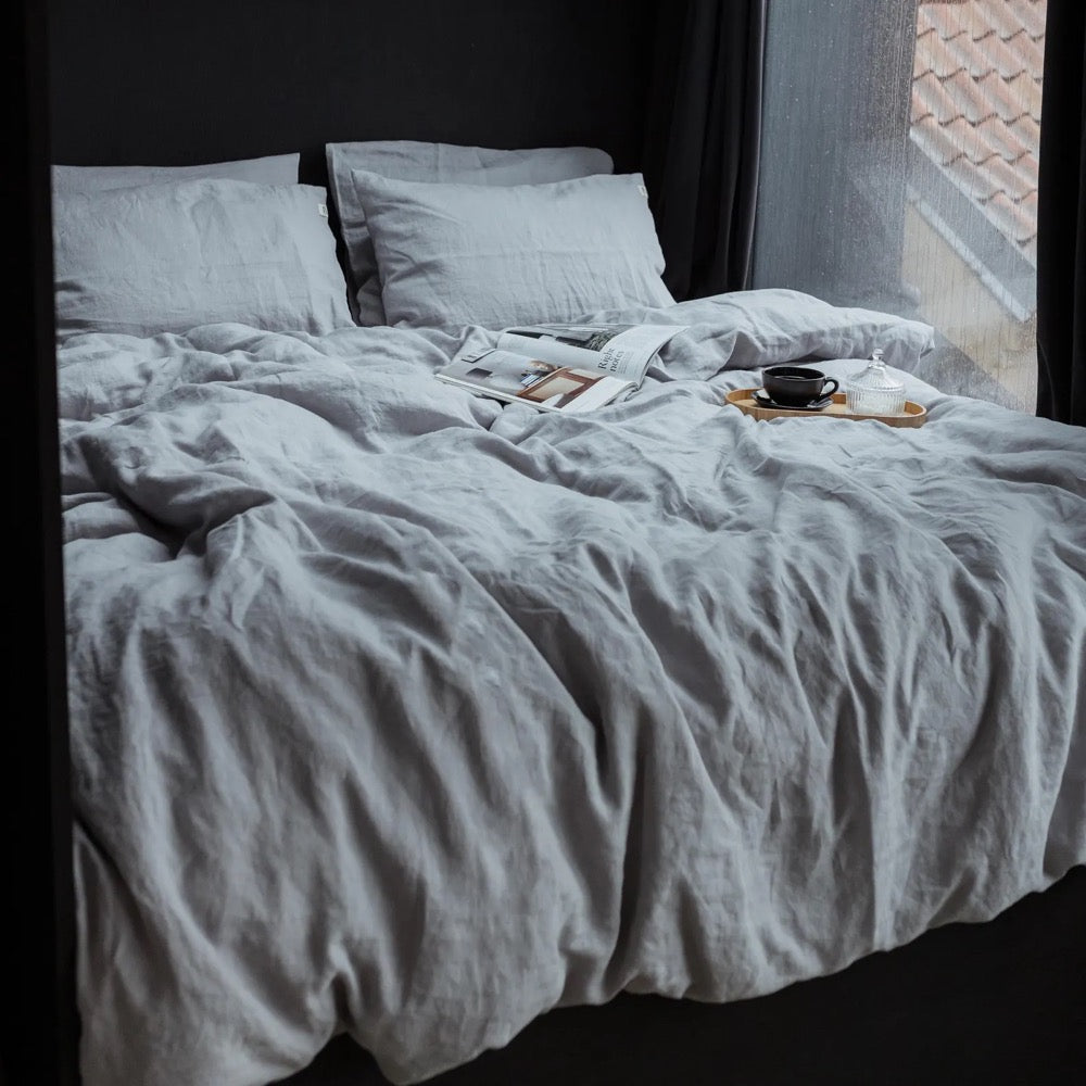 Light grey linen pillowcase, envelope closure linen pillow cover in 20x20, 26x26, 16x16 and other custom sizes, bed linen, cushion case