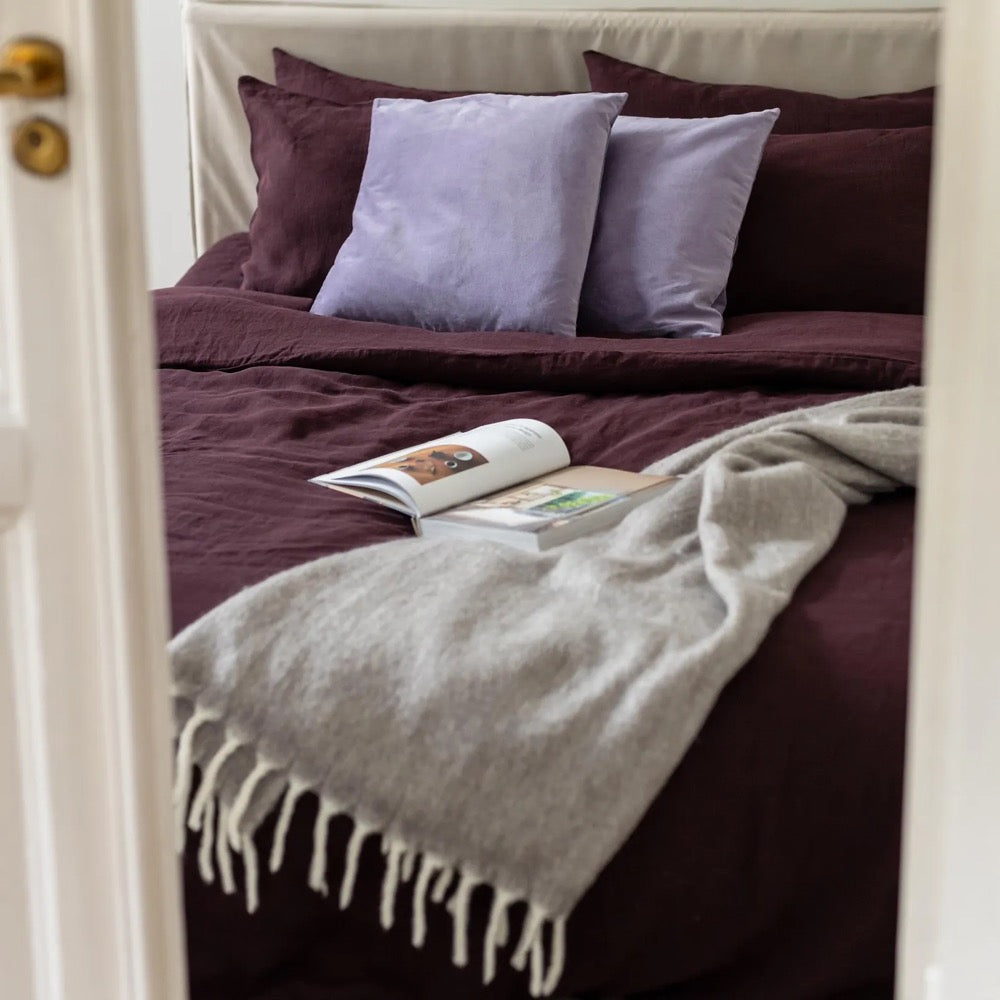 Deep Purple Linen Pillowcase: Natural European Flax, Envelope Closure