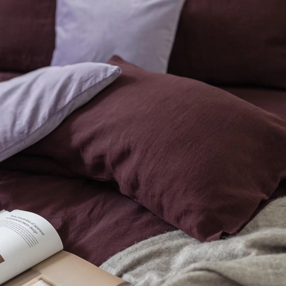 Deep Purple Linen Pillowcase: Natural European Flax, Envelope Closure