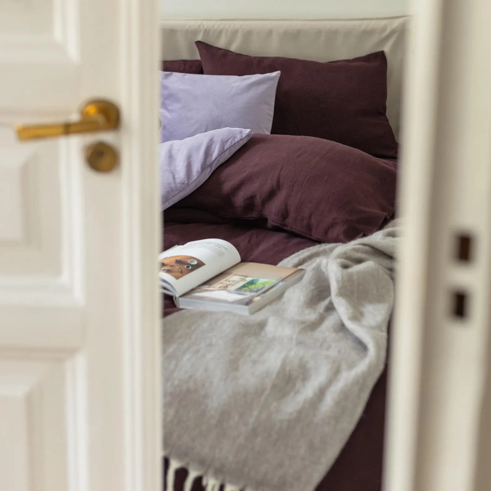 Deep Purple Linen Pillowcase: Natural European Flax, Envelope Closure